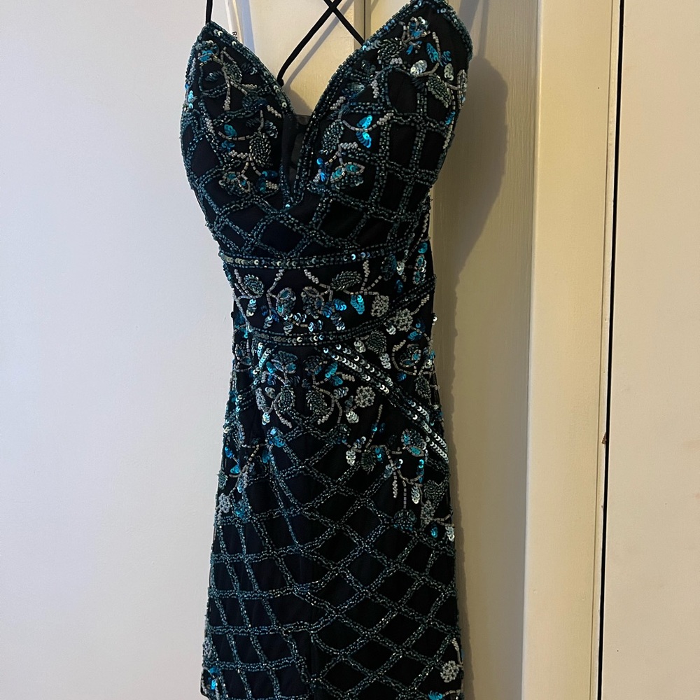 Elegant Black and Blue Embellished Romper
